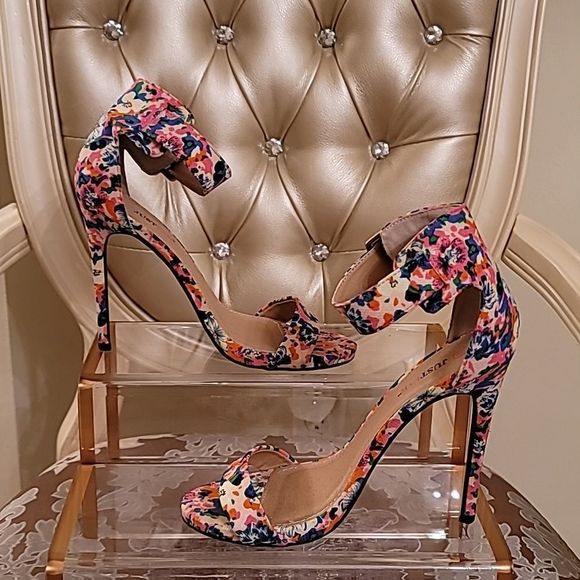 JustFab Lotus Floral High Heel Sandals - Picture 1 of 16
